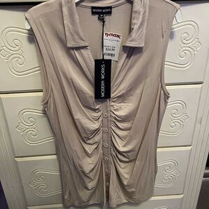 Beige Sleeveless Blouse